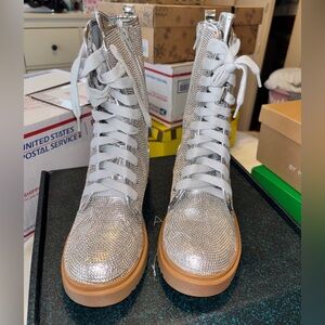 Silver bedazzled combat boots